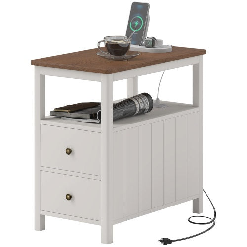 HOMCOM Modern End Table With Charging Station And USB Ports, Narrow CJDropshipping