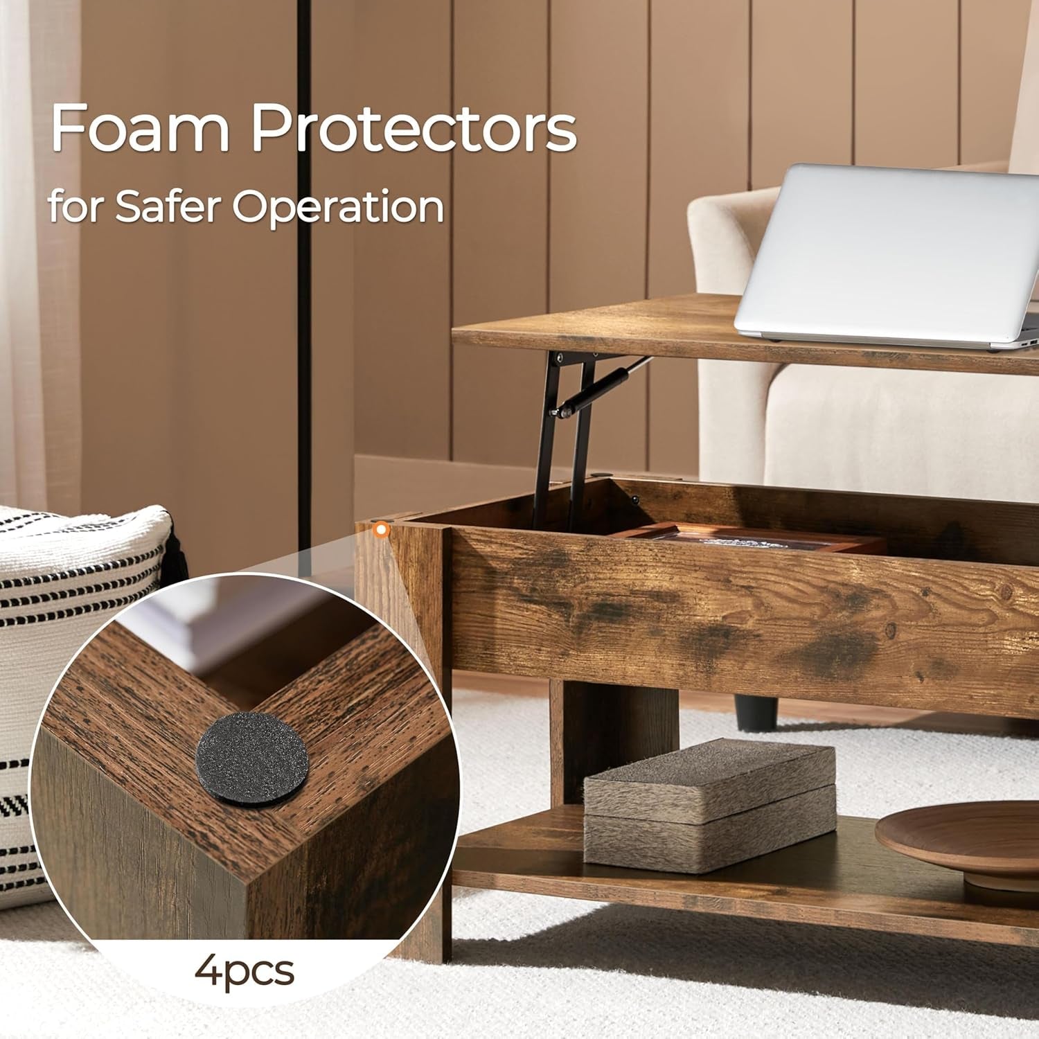 Coffee Table, 47.5In Lift Top Coffee Table with Hidden Compartment and Peach Maple