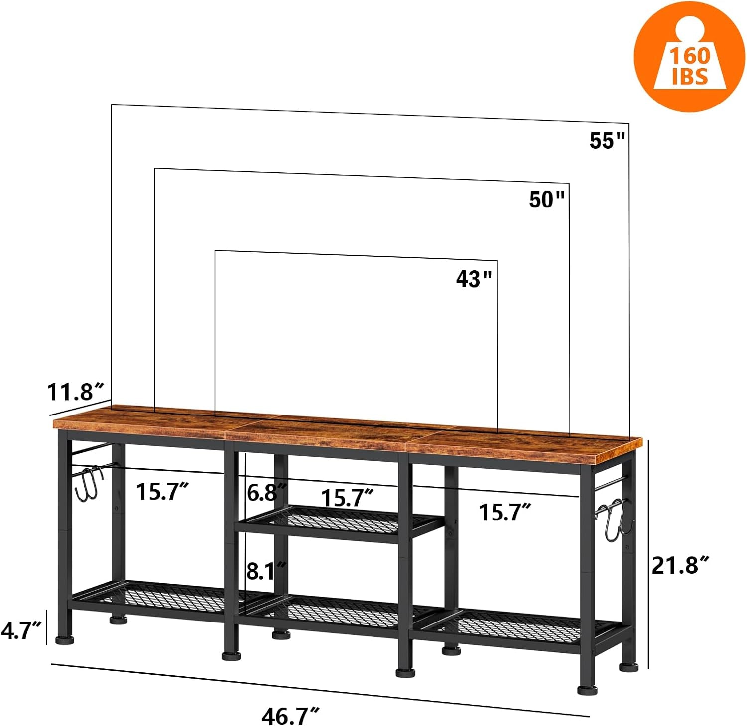 TV Stand for Tvs up to 55 Inch, Entertainment Center with Open Storage Peach Maple