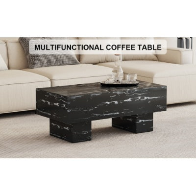 The Black Coffee Table Has Patterns. Modern Rectangular Table, Suitable For Living Rooms And Apartments. 43.3X21.6X17.2 CJDropshipping