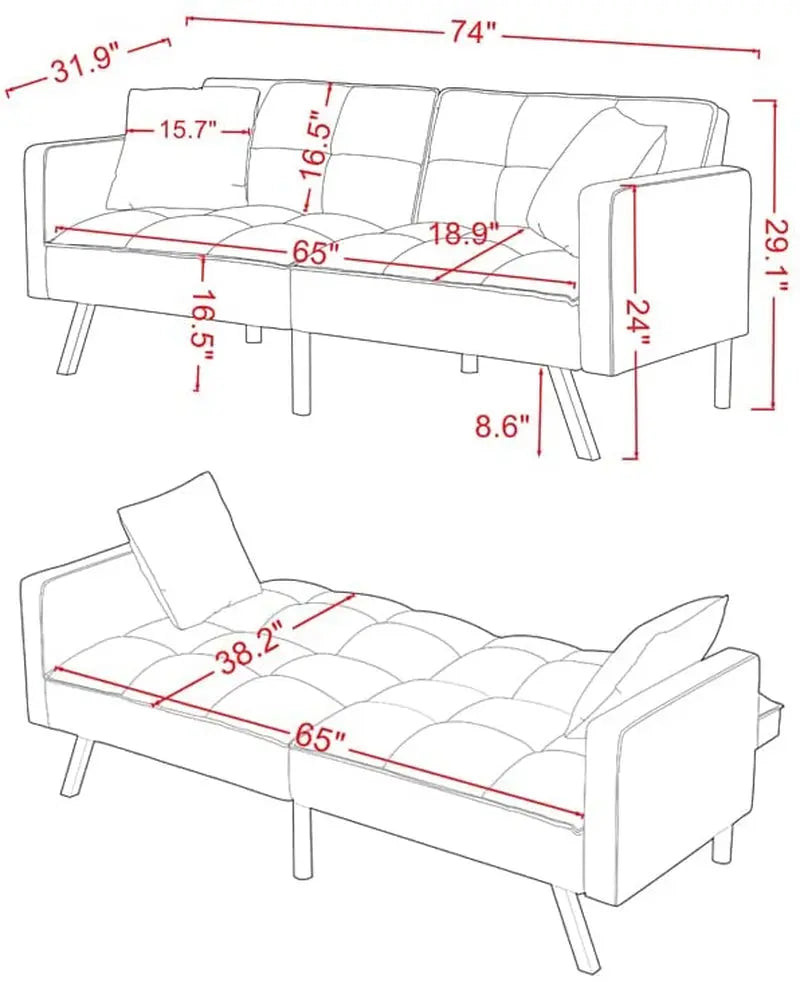 Adjustable Loveseat Sofa Bed with Metal Legs Peach Maple
