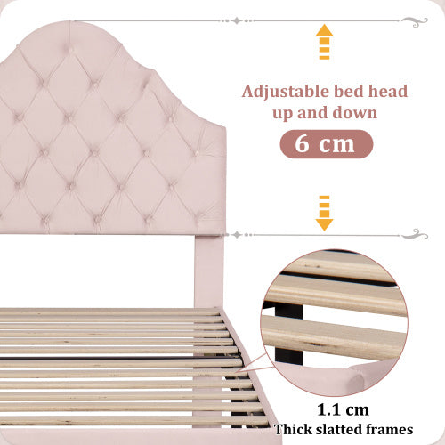 Upholstered Bed 90X190 With Slatted Frame And Headboard, Upholstered Bed With Height-adjustable Headboard, Youth Bed, Single Bed, Wooden Slat Support, Easy Assembly, Velvet, Pink