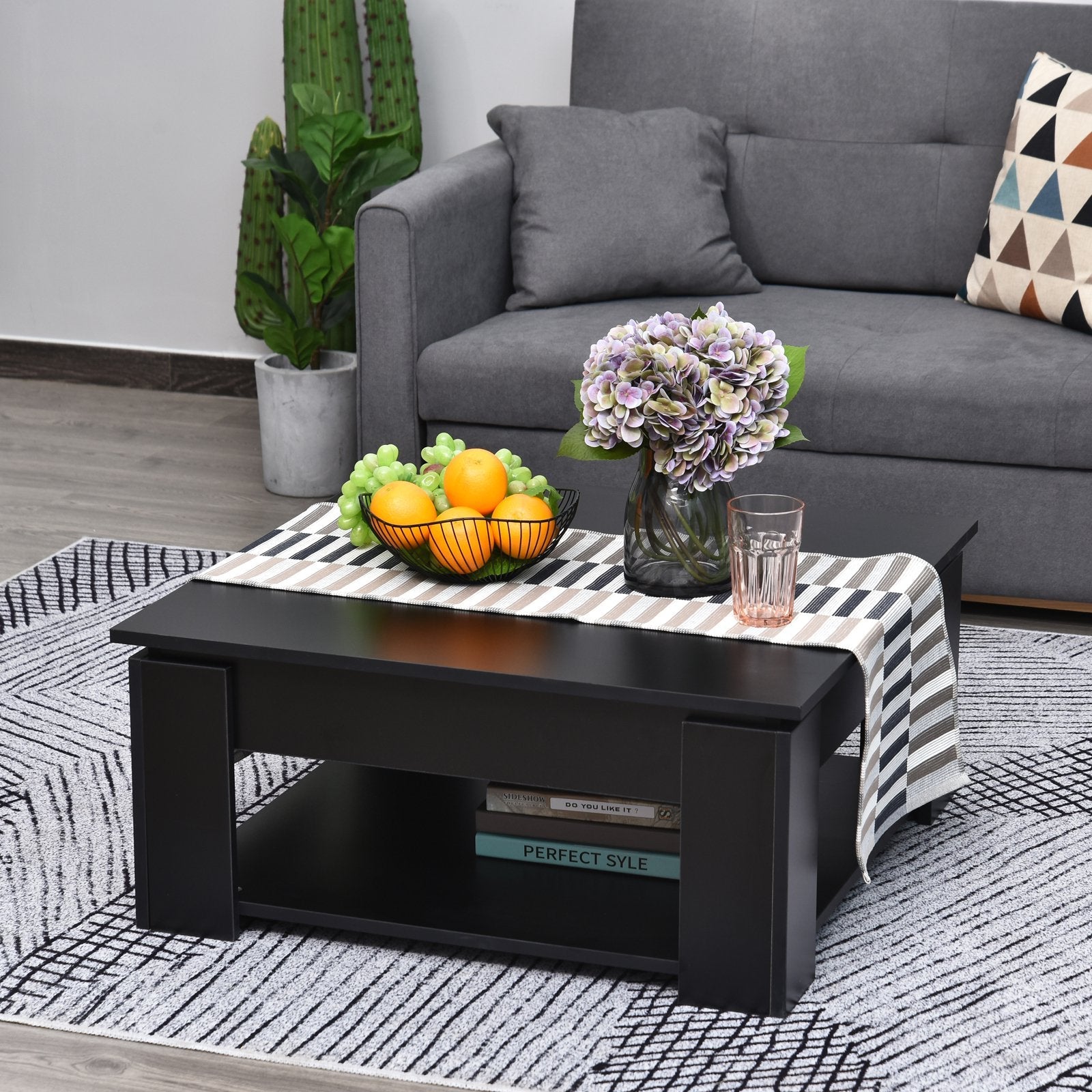 HOMCOM 2 Tier Simple Modern Coffee Table Bottom Shelf Living Room Taupe Shadow