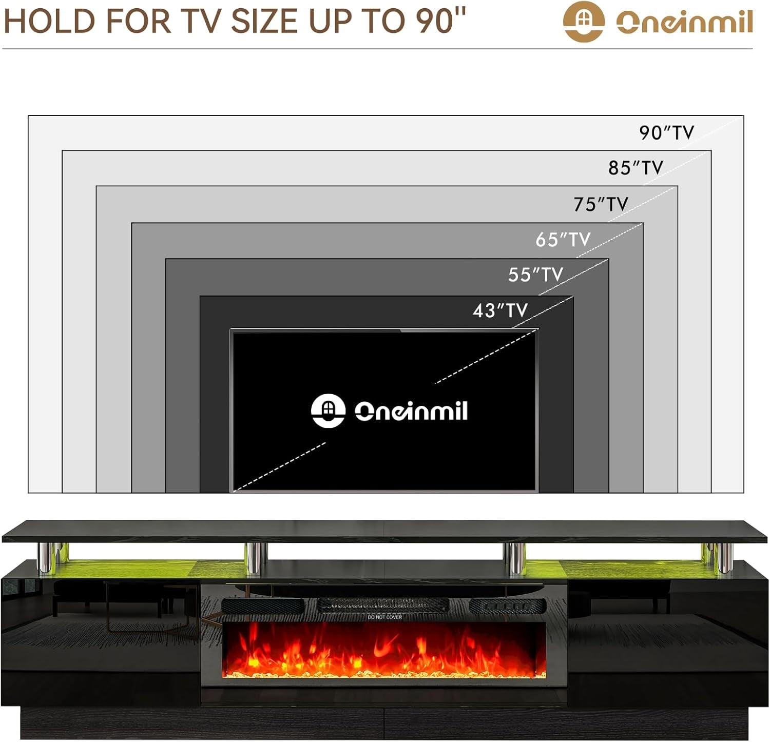 80" Modern Electric Fireplace TV Stand for Tvs up to 90 Inch, with Peach Maple