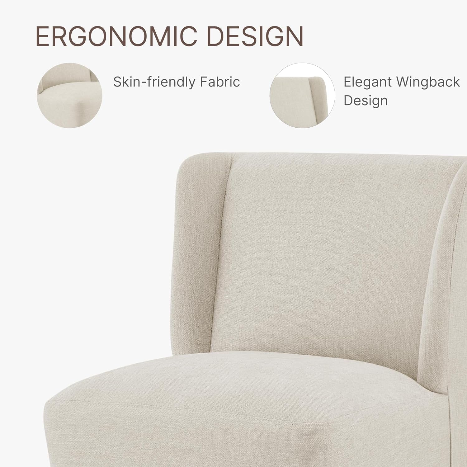 Upholstered Dining Chair with Casters Wingback Modern Side Armless