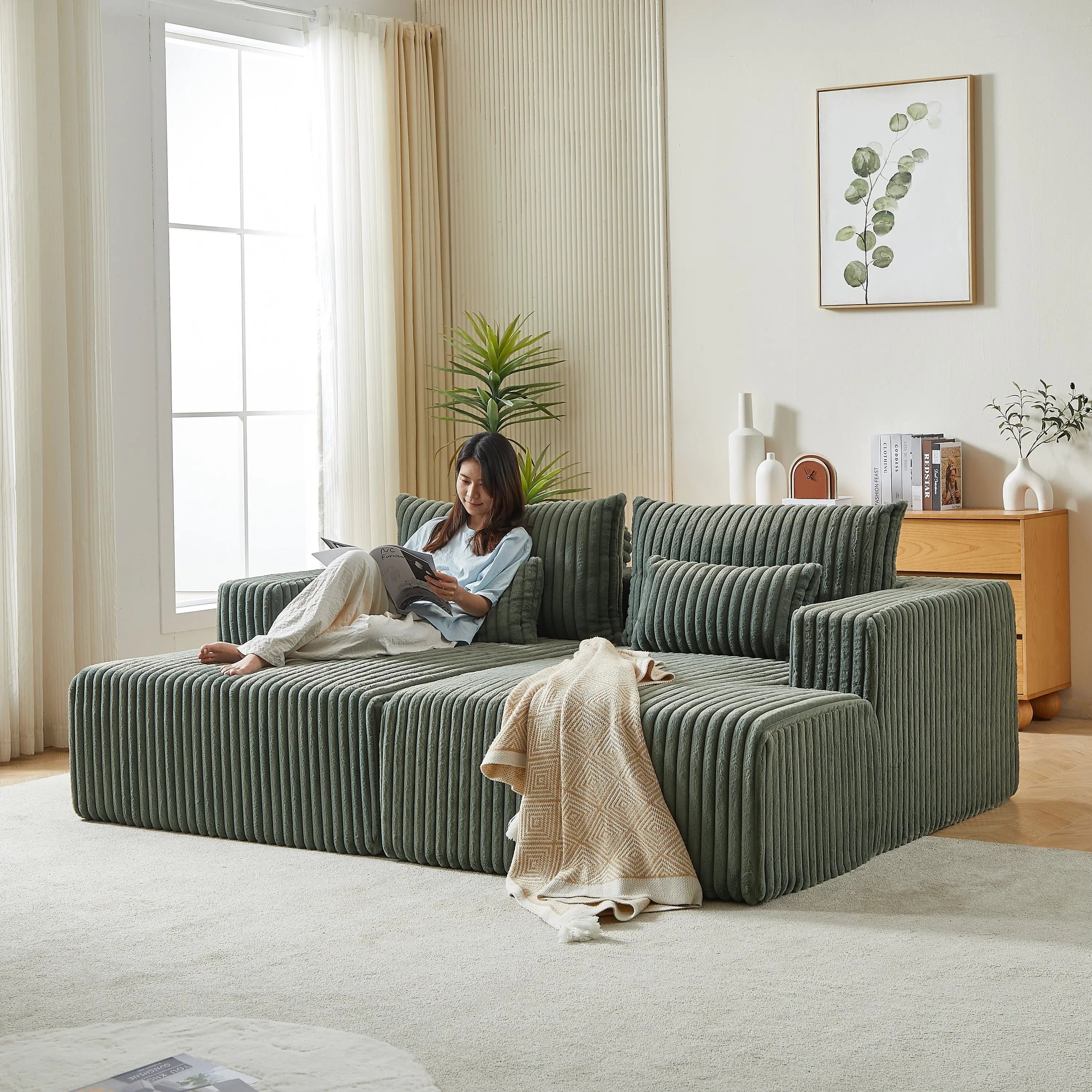 87" Oversized Sectional Lounge Chaise ,No Assembly Required,Cloud Sangria Beech