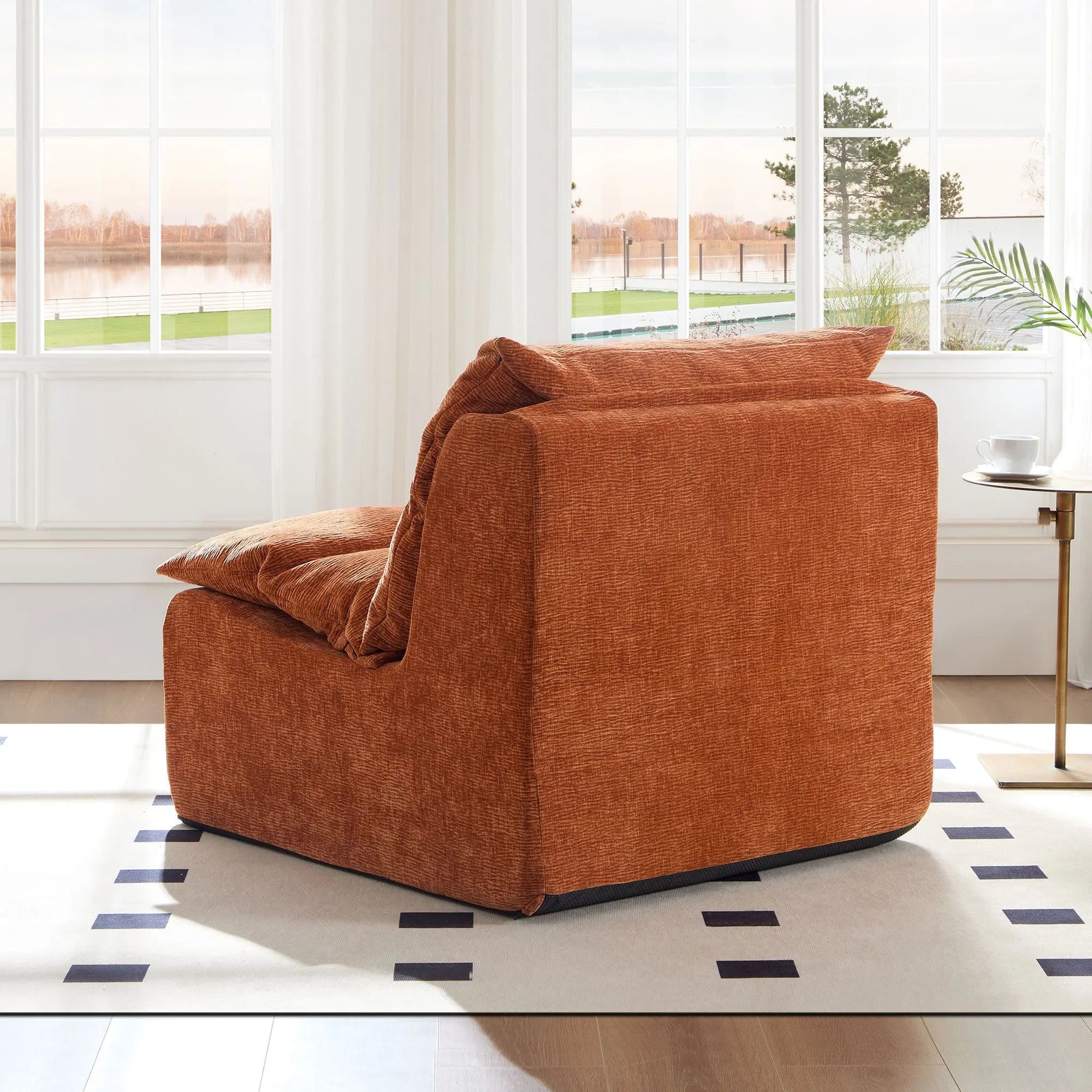 Accent Armless Chair Lazy Floor Seating, Single Chair Sofa Lounger Sangria Beech