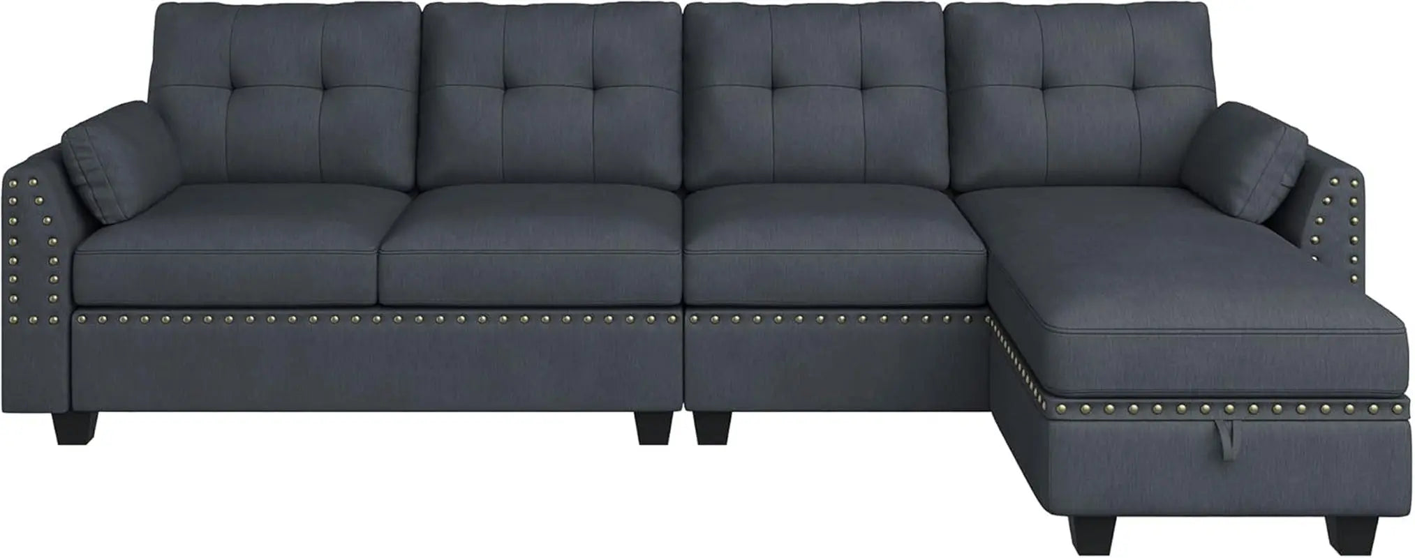 Bluish Grey Sectional Sofa L-Shaped, Convertible Peach Maple