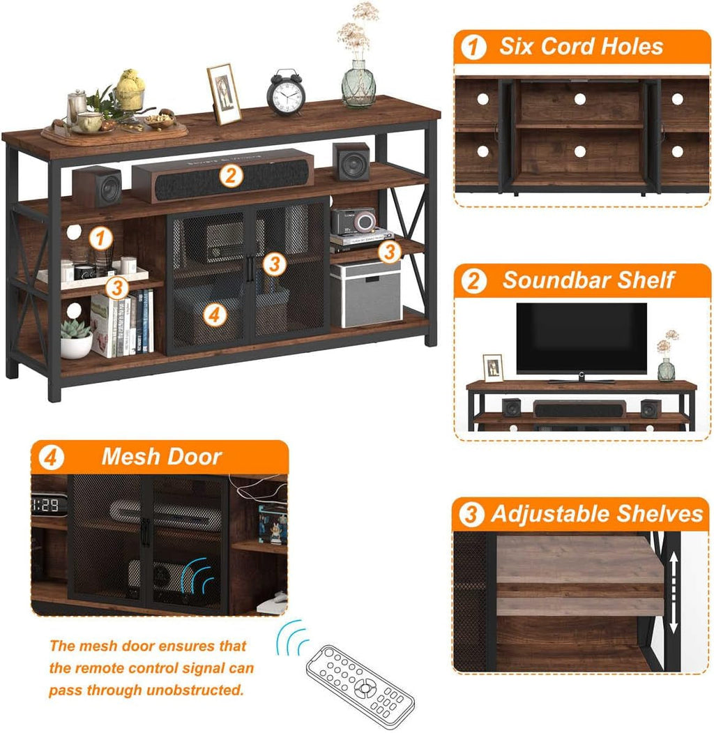 Tall TV Stand for Tvs up to 65 Inch, Industrial Wood Entertainment Peach Maple