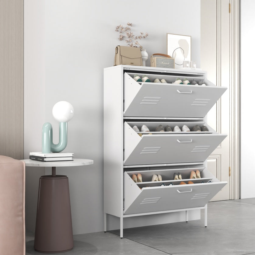 Shoe Storage Cabinet With 3 Flip Drawers, Freestanding Shoe Cabinet Organizer With Metal  Frame For Entryway, Hallway, Foyer, White