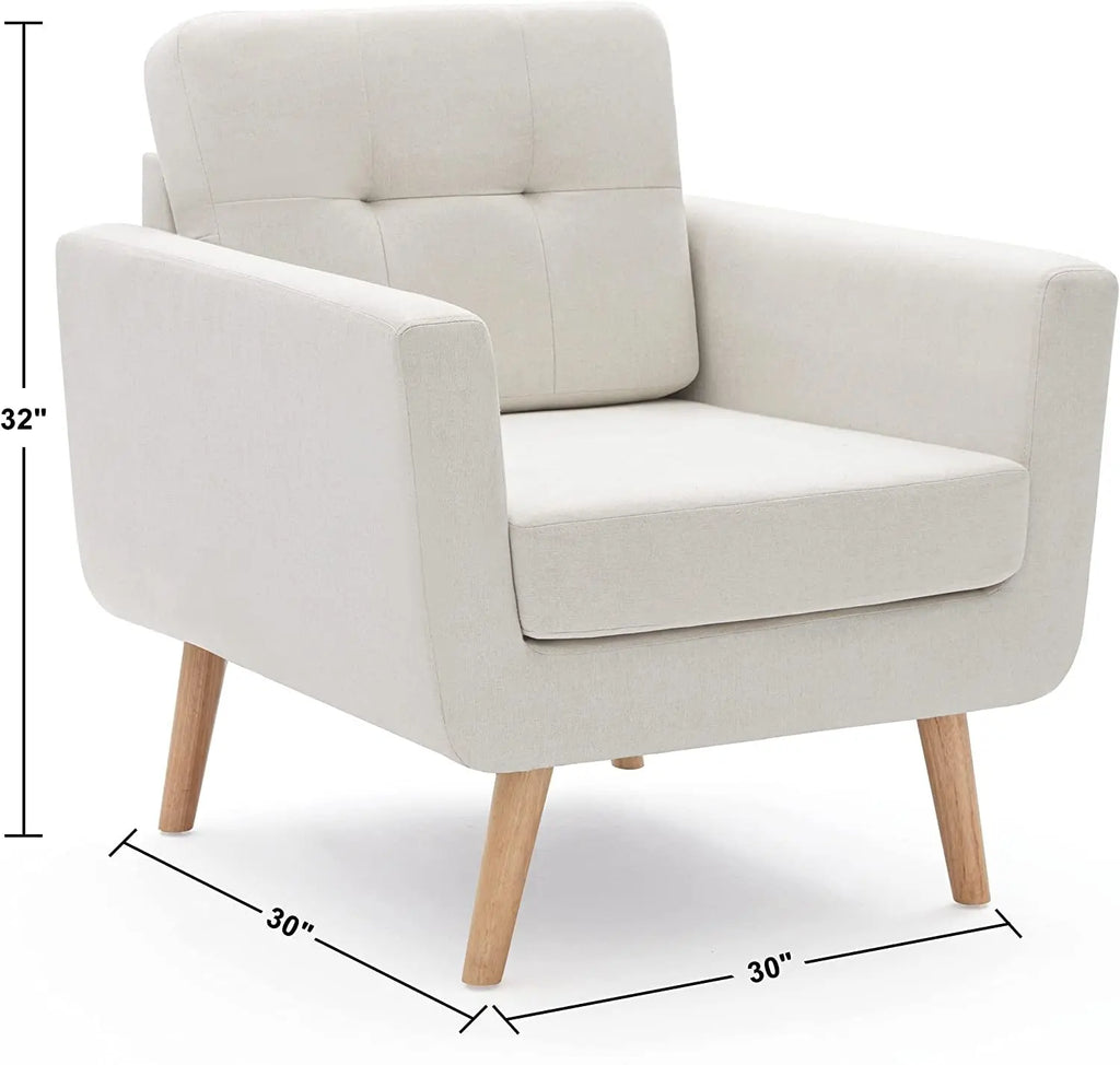 Beige Mid Century Accent Chair with Tufted Upholstery Peach Maple