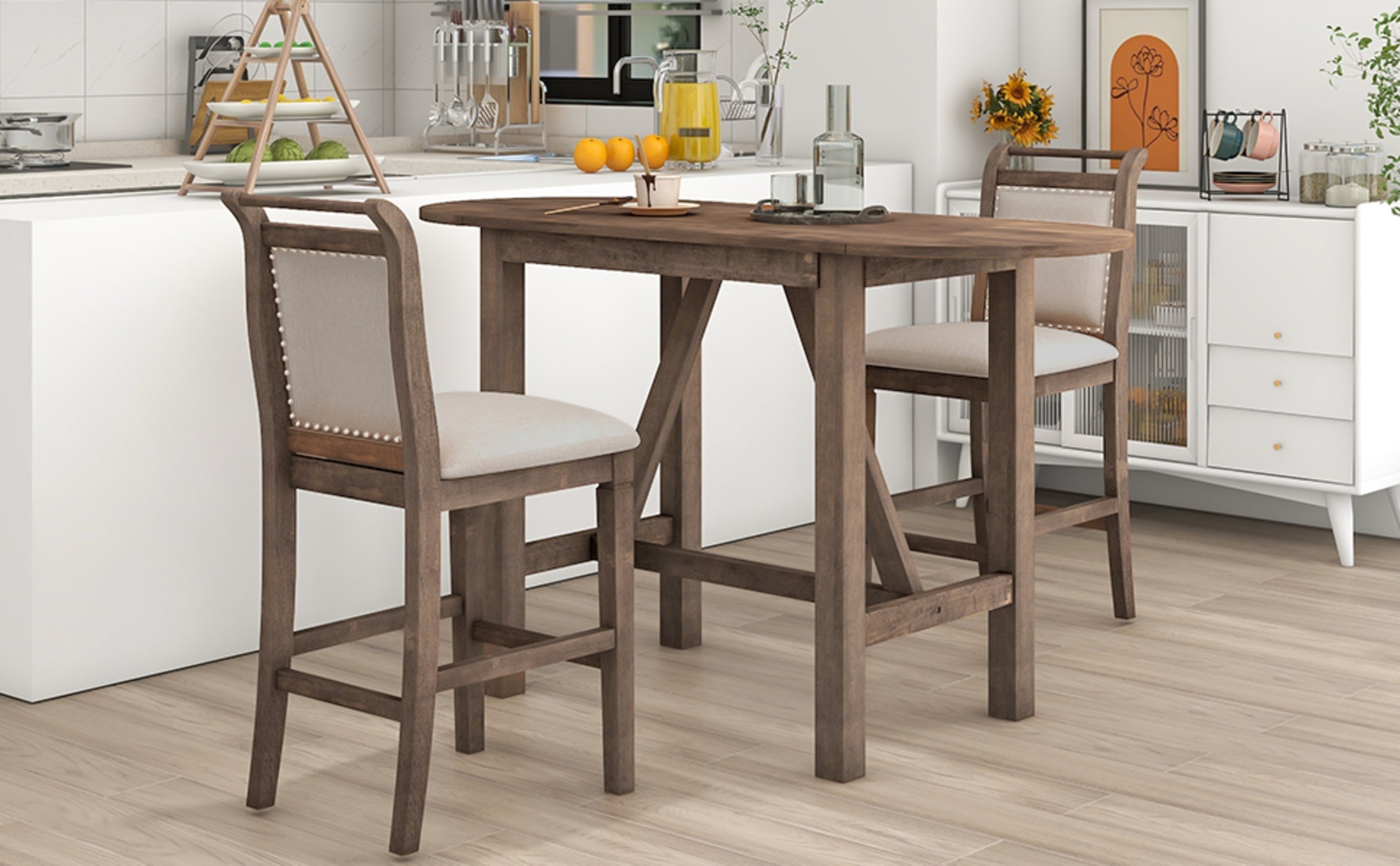 TOPMAX 3-Piece Wood Counter Height Dining Set With 2 Upholstered Chairs