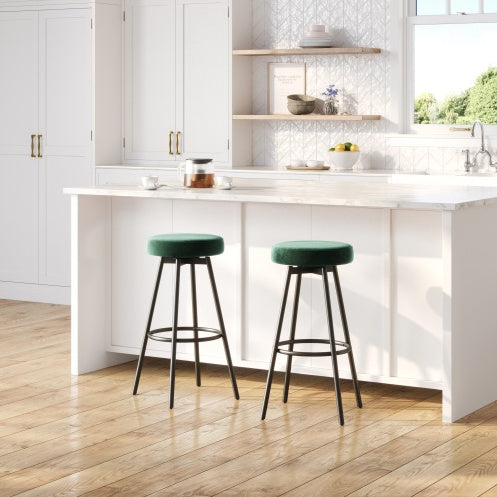 Modern Glam Upholstered Faux Velvet Bar Stool Emerald