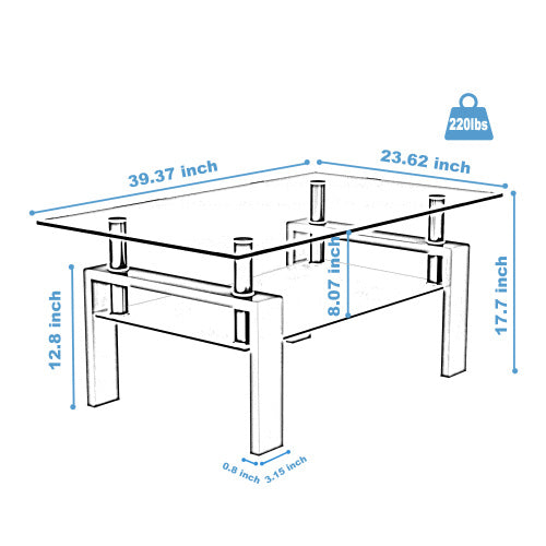 Rectangle Black Glass Coffee Table, Clear Coffee Table, Modern Side Center Tables For Living Room, Living Room Furniture CJDropshipping
