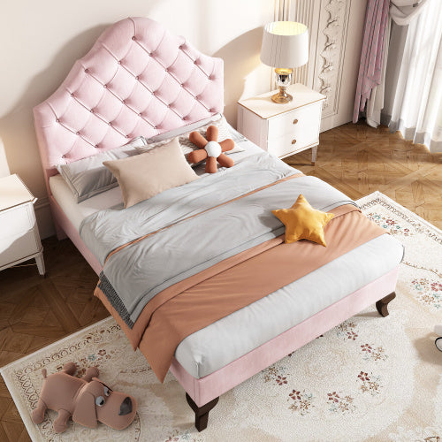 Upholstered Bed 90X190 With Slatted Frame And Headboard, Upholstered Bed With Height-adjustable Headboard, Youth Bed, Single Bed, Wooden Slat Support, Easy Assembly, Velvet, Pink