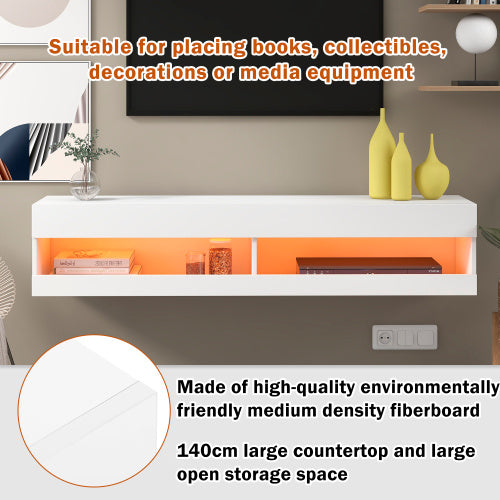 TV Stand With LED Lights, Floating Entertainment Center Media Console, Wall Mounted High Gloss Modern Storage Shelf For Up To 65 TV