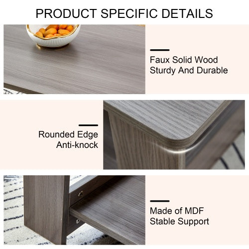 A Modern And Practical Gray Textured Coffee Table,tea Table.Double Layered Coffee Table Made Of MDF Material,. Suitable For Living Room,bedroom And Study Room. 43.3x21.6x16.5 CT16 CJDropshipping