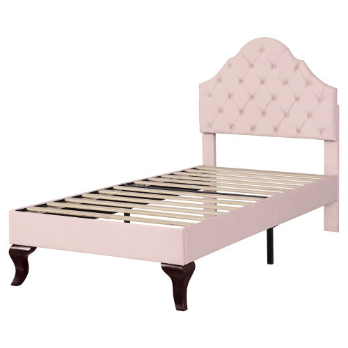 Upholstered Bed 90X190 With Slatted Frame And Headboard, Upholstered Bed With Height-adjustable Headboard, Youth Bed, Single Bed, Wooden Slat Support, Easy Assembly, Velvet, Pink