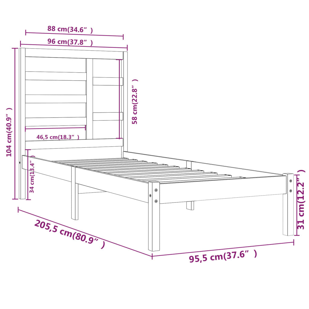 solid wood bed 90x200 cm
