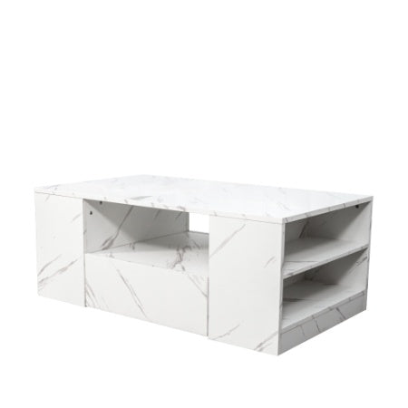 Modern Coffee Tables For Living Room, LED Coffee Table, Storage Coffee Table, Small Coffee Table, Wood Center Table With 2 Drawers And Open Side Shelf CJDropshipping
