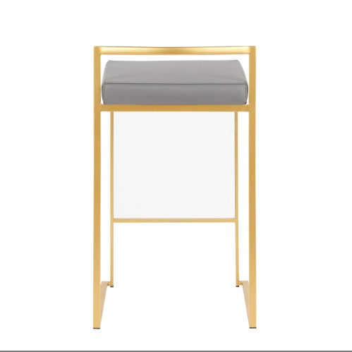 Fuji Contemporary Counter Stool In Gold With Grey Faux Leather By LumiSource Set Of 2