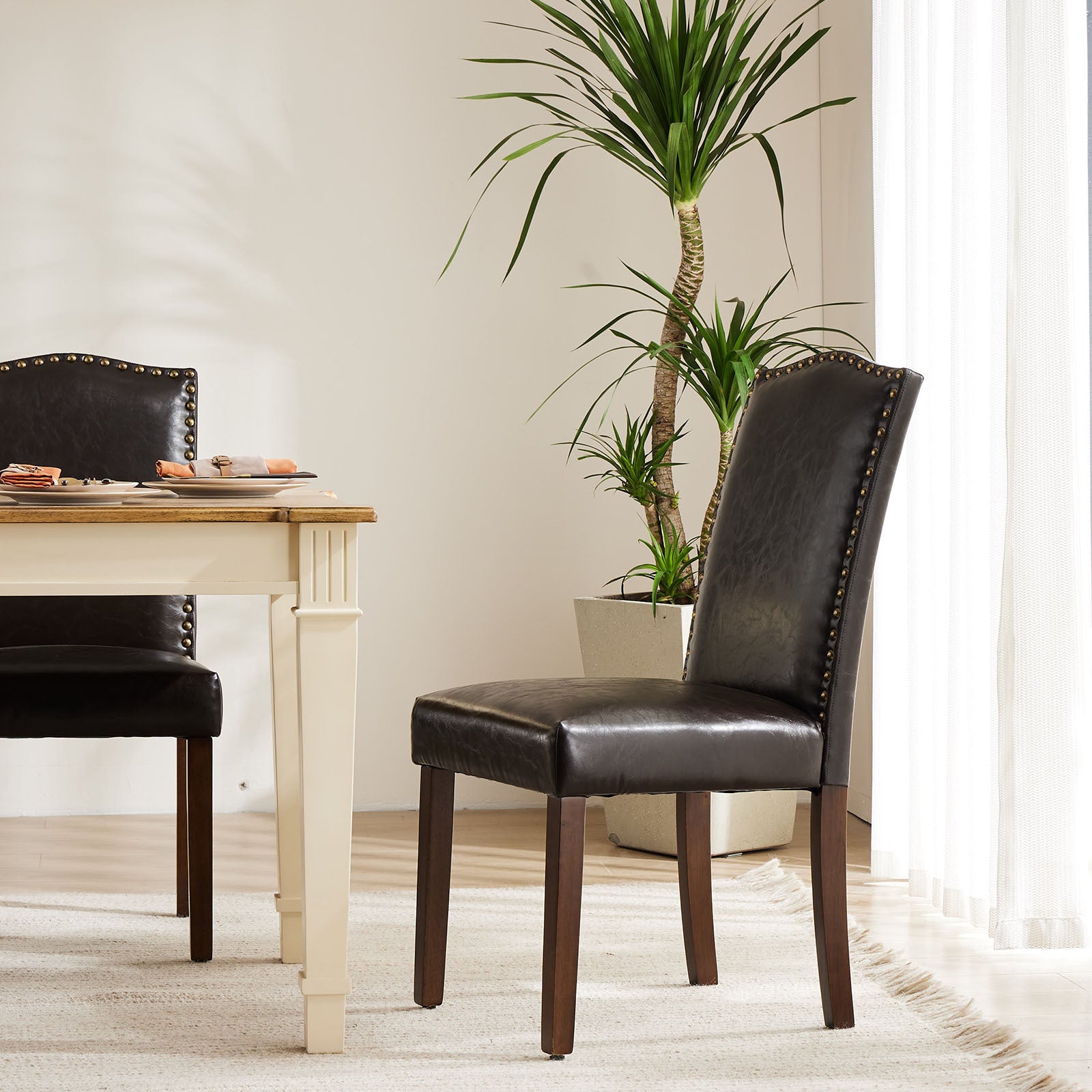 Modern Armless Dining Chairs With Upholstered Fabric,Nailhead Trim And Wood Legs CJDropshipping