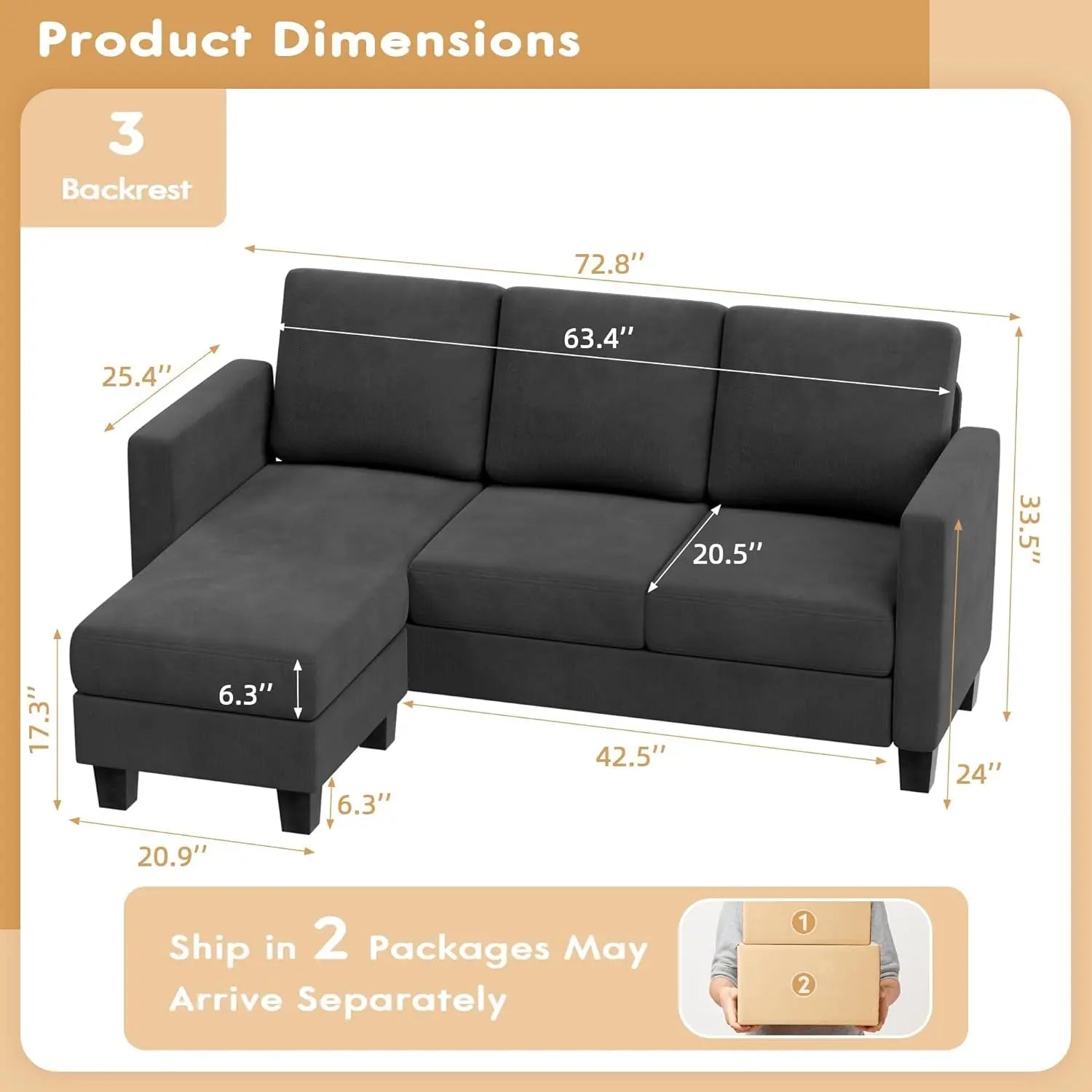 Dark Gray Linen Sectional Sofa for Small Spaces Peach Maple