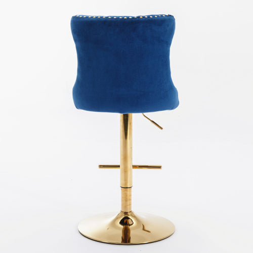 Golden Swivel Velvet Barstools Adjusatble Seat Height From 25-33 Inch Blue,Set Of 2