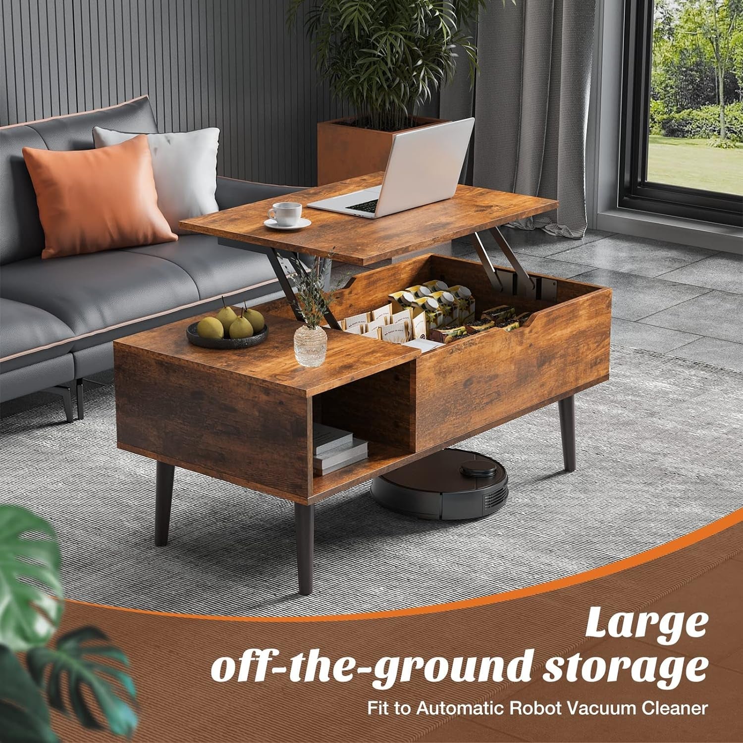Coffee Table, Lift Top Coffee Tables for Living Room, Small Rising Peach Maple