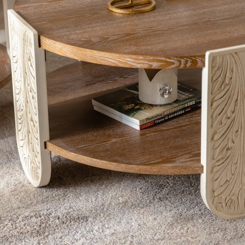 Carved Wooden Coffee Table, Retro End Table With Double-Layer Storage, Small Side Table For Living Room, Palace Style Bedside Table For Small Spaces CJDropshipping