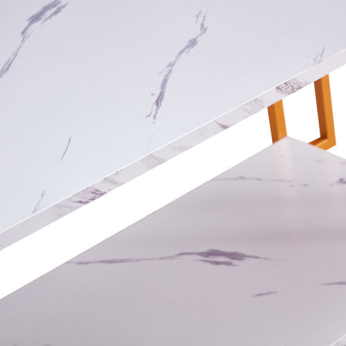 D&N Coffee Table, 2 Layers 1.5cm Thick Marble MDF Rectangle 39.37  L Tabletop Iron Coffee Table , Dining Room, Coffee Shop, Resterant, White Top, Gold Leg CJDropshipping