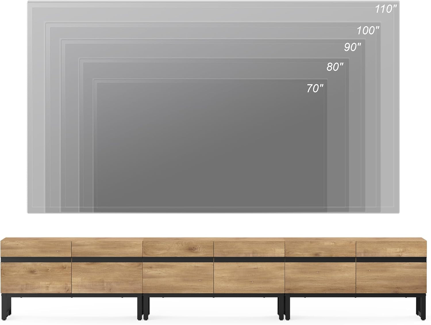 Modern TV Stand with Storage Cabinets for 110 Inch TV, Wood TV Peach Maple
