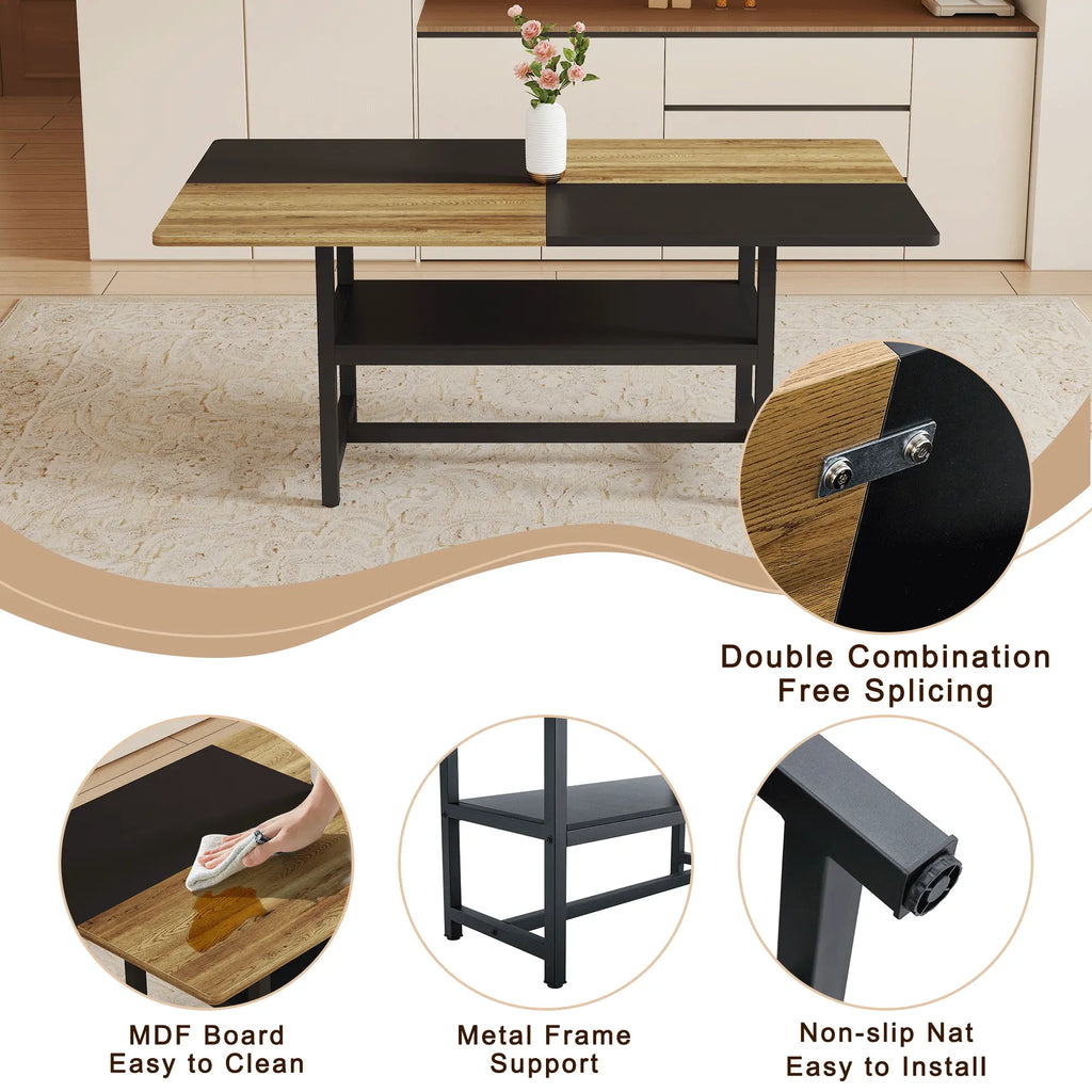 Table and chair set.71*35.4 inch Wooden And Black Spliced Dining Table Sangria Beech