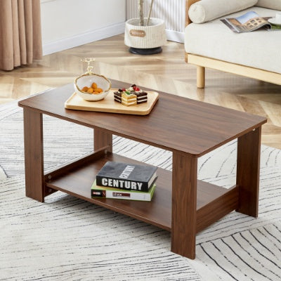Modern Minimalist Walnut Colored Double Layered Rectangular Coffee Table ,tea Table.MDF Material Is More Durable,Suitable For Living Room, Bedroom, And Study Room.19.6x35.4x16.5  CT-16 CJDropshipping