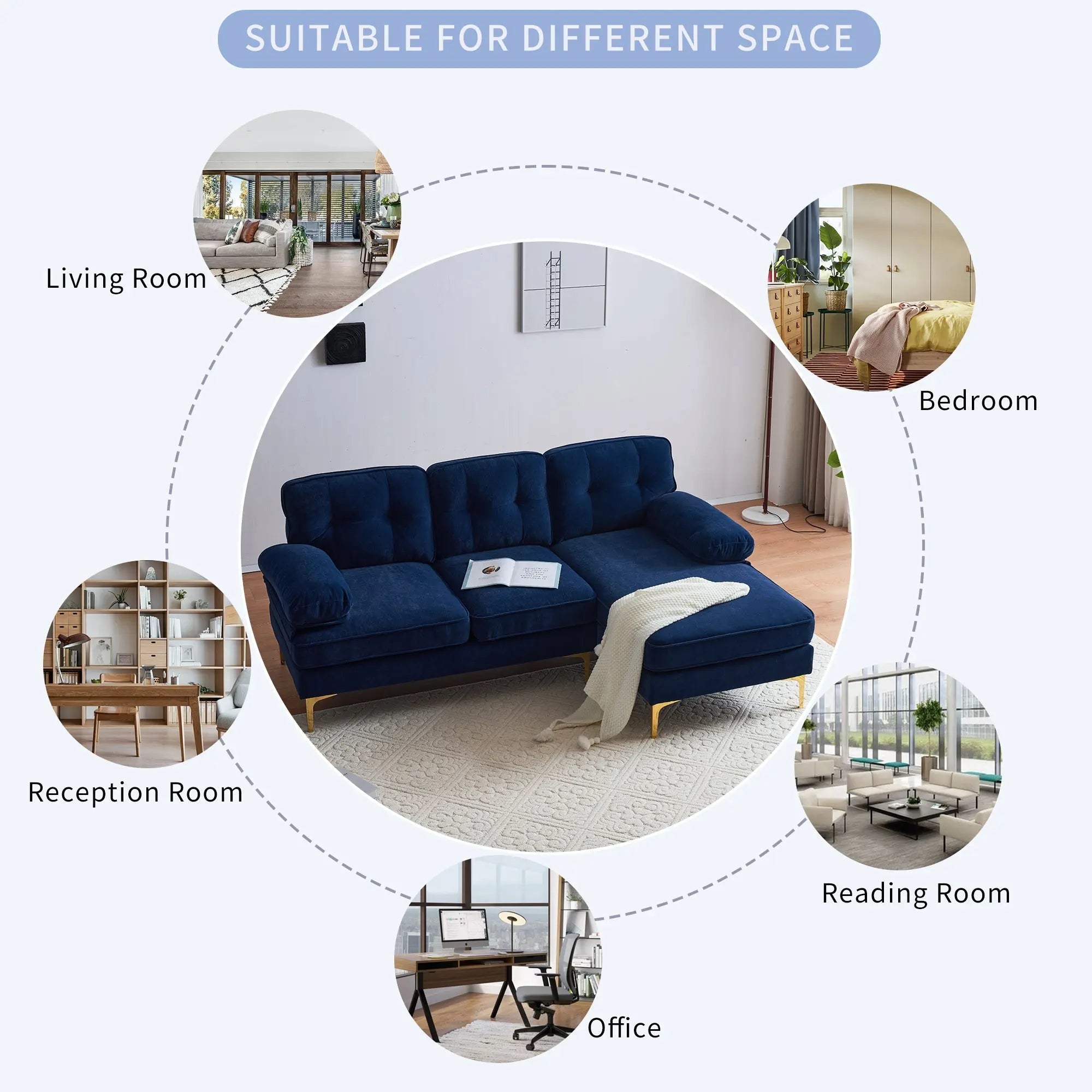 82.6' Modern Sectional Sofas Couches Velvet L Shaped Couches for Sangria Beech