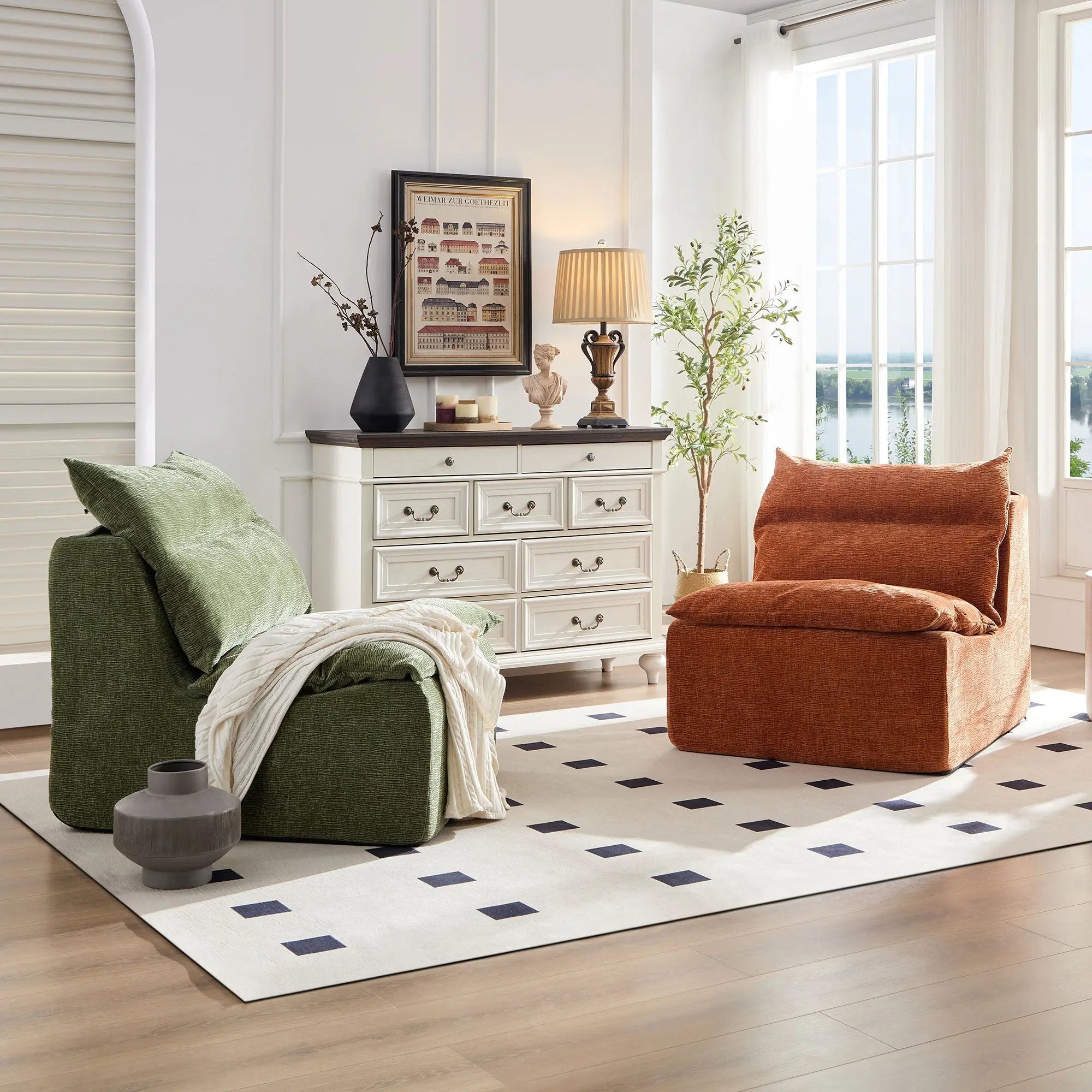 Accent Armless Chair Lazy Floor Seating, Single Sofa Lounger Leisure Sangria Beech