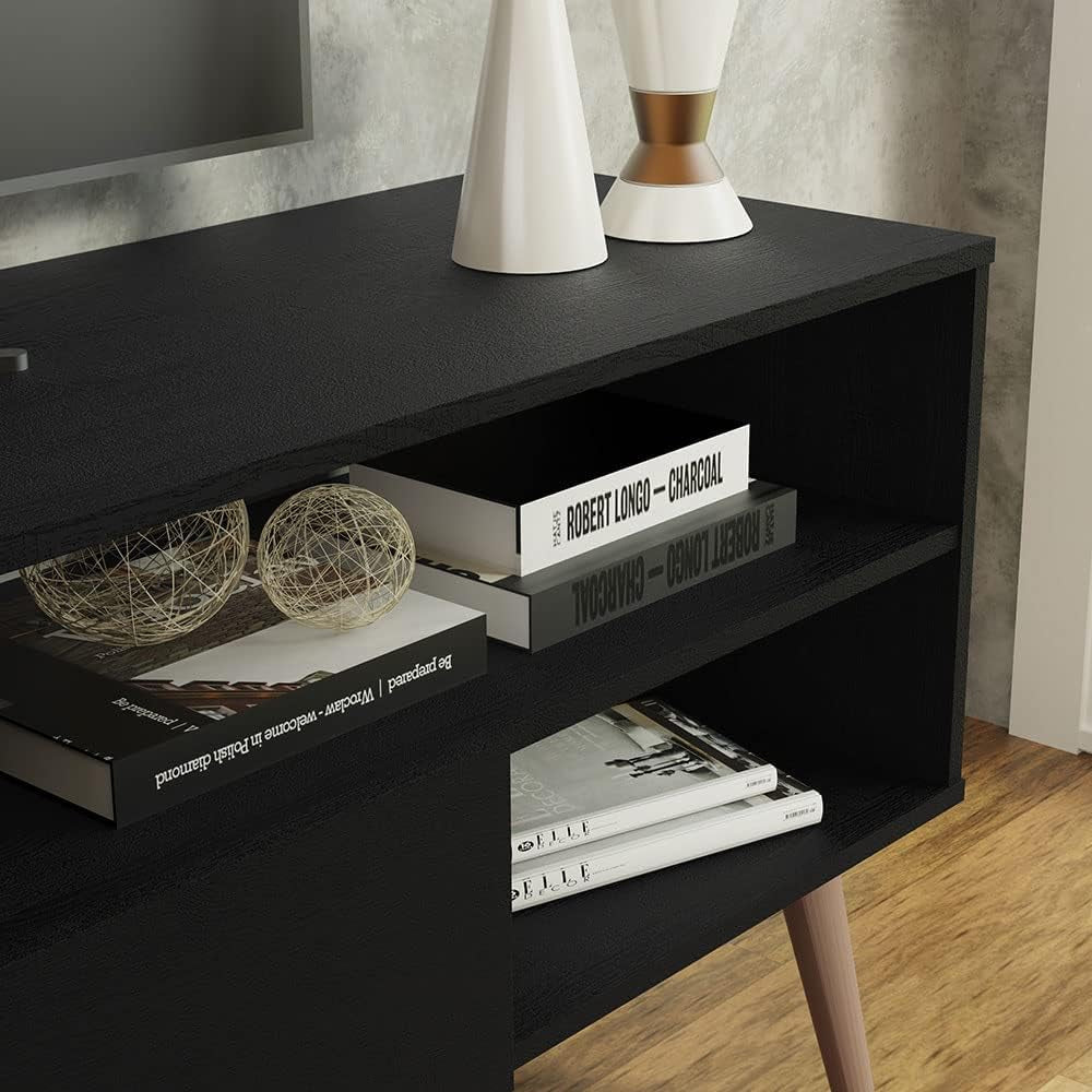 Modern TV Stand with 1 Door and 4 Shelves with Cable Management for Peach Maple