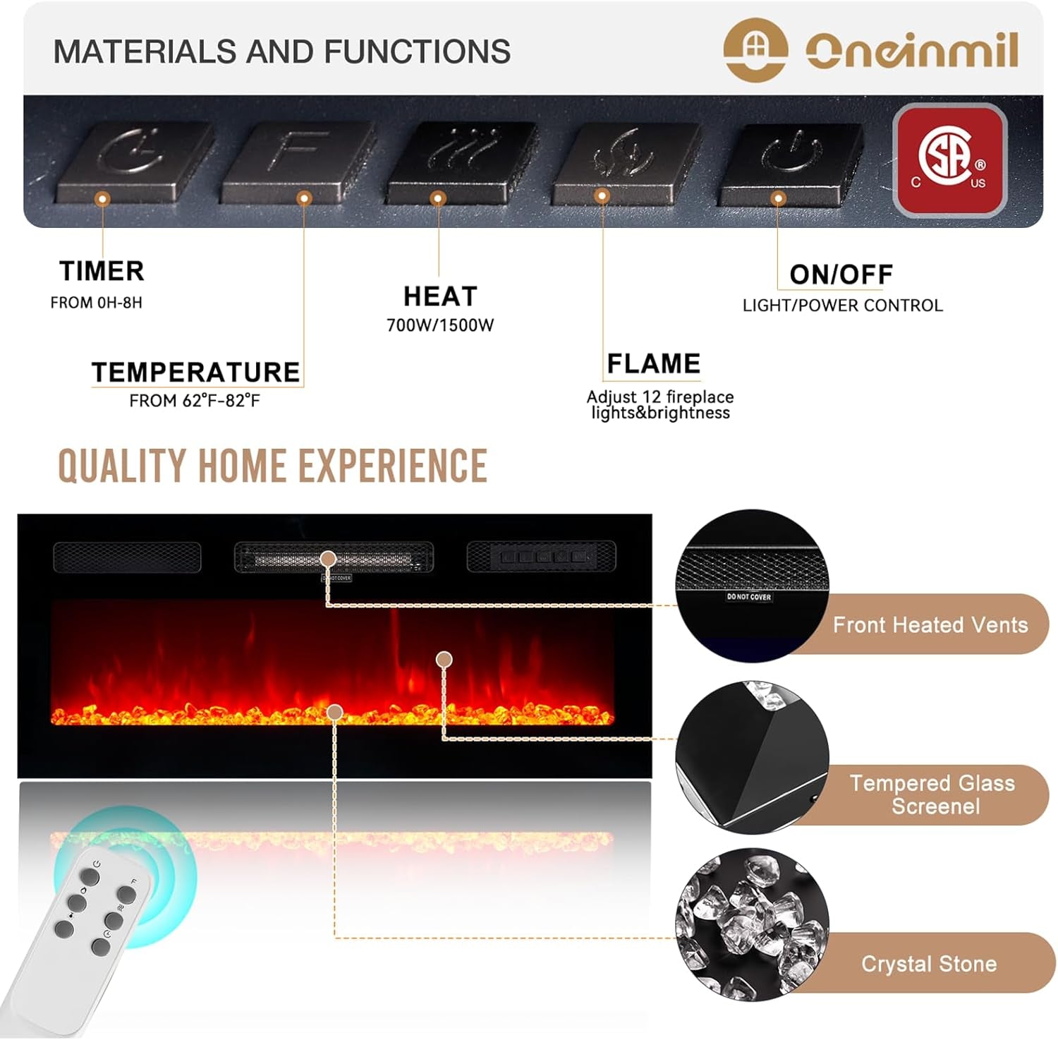 80" Modern Electric Fireplace TV Stand for Tvs up to 90 Inch, with Peach Maple