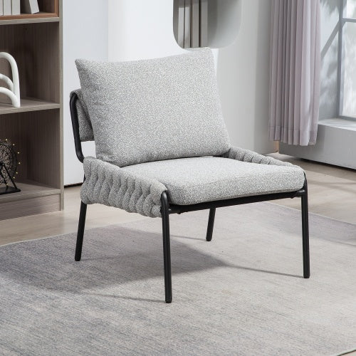 Modern Accent Lounge Chair With Braided Upholstery And Metal Frame, Comfortable Armchair For Living Room Or Bedroom, Soft Cushioned Seat And Backrest, Set Of 1
