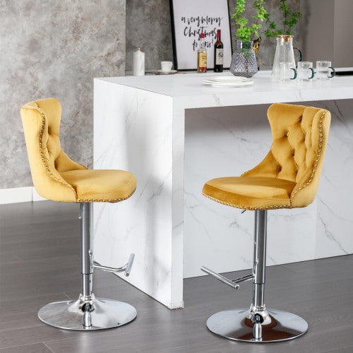 Swivel Velvet Barstools Adjusatble Seat Height From 25-33 Inch Gold,Set Of 2