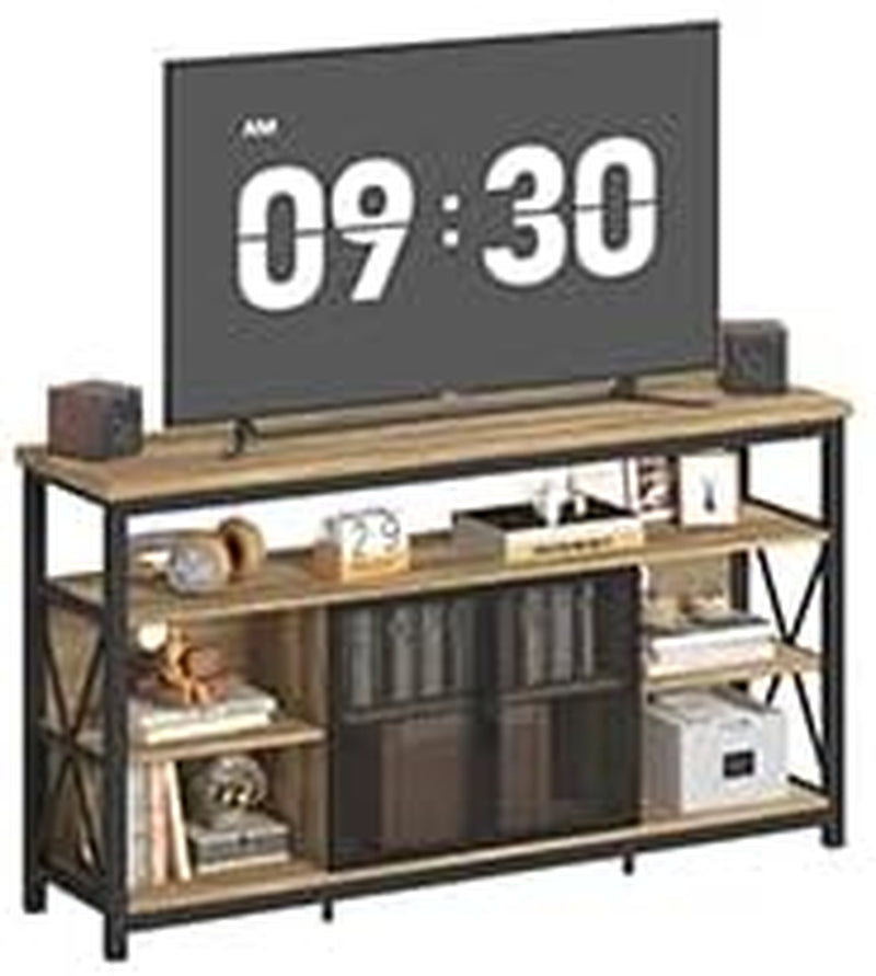 Tall TV Stand for 55-65" TVs, Storage Oak Peach Maple