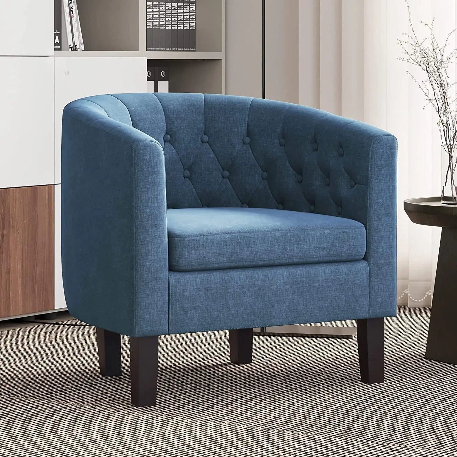 Elegant Navy Blue Accent Chair for Living Room Peach Maple
