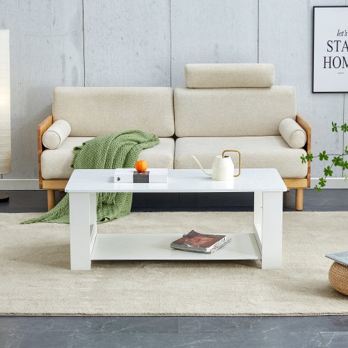 A Modern And Practical White Coffee Table And Coffee Table. The Double Layered Coffee Table Is Made Of MDF Material,. Suitable For Living Room, Bedroom, And Study.43.3x21.6x16.5  CT16 CJDropshipping