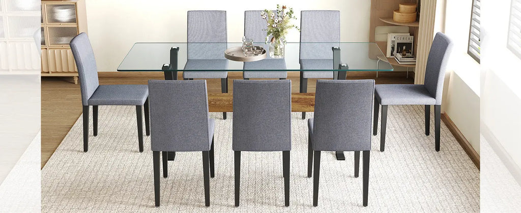 Table and chair set.79'x31.5' Inch Tempered Glass Tabletop With Sangria Beech