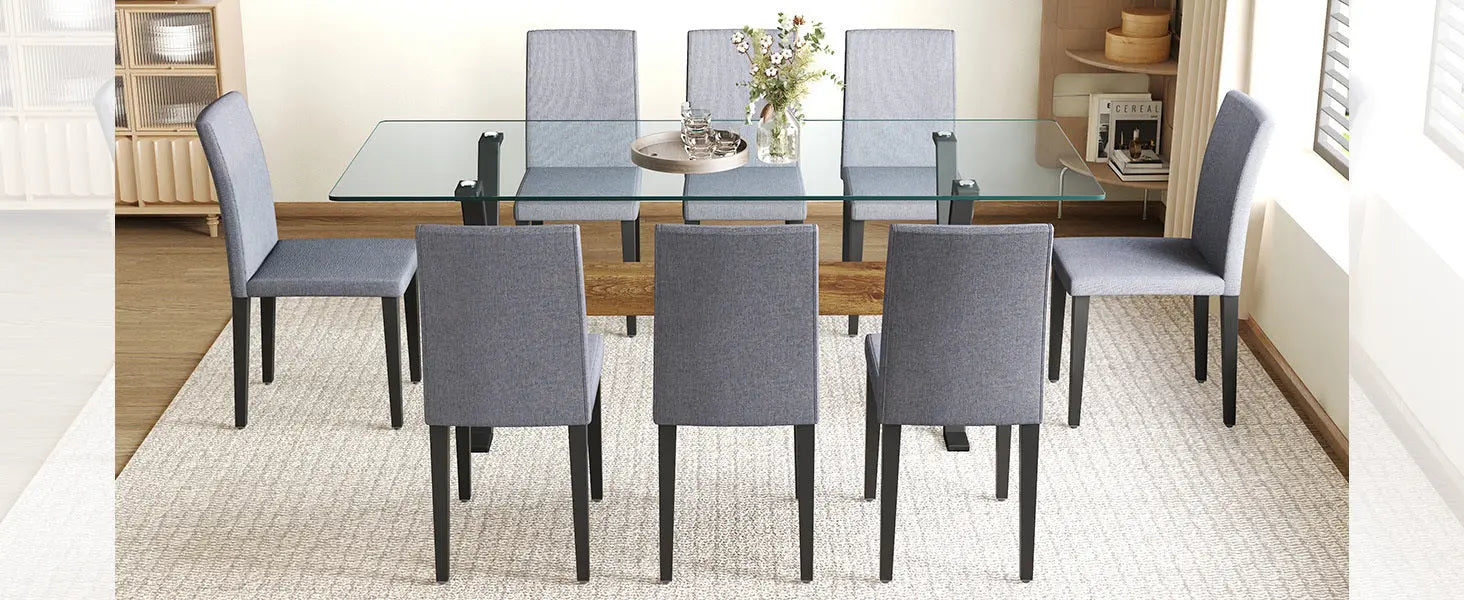 Table and chair set.79'x31.5' Inch Tempered Glass Tabletop With Sangria Beech