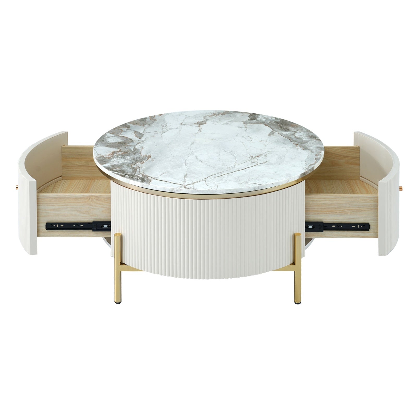 Modern Round Coffee Table With 2 Large Drawers Storage Accent Table  31.5 CJDropshipping
