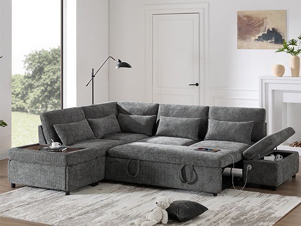 107'' Modular Sectional Pull-out Sofa, L shape with Wide Seats, Free