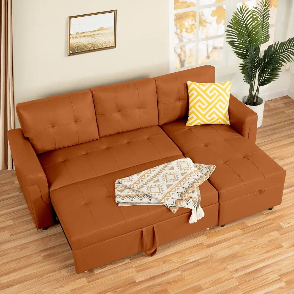 Reversible Sleeper Sectional with Chaise and Storage Peach Maple