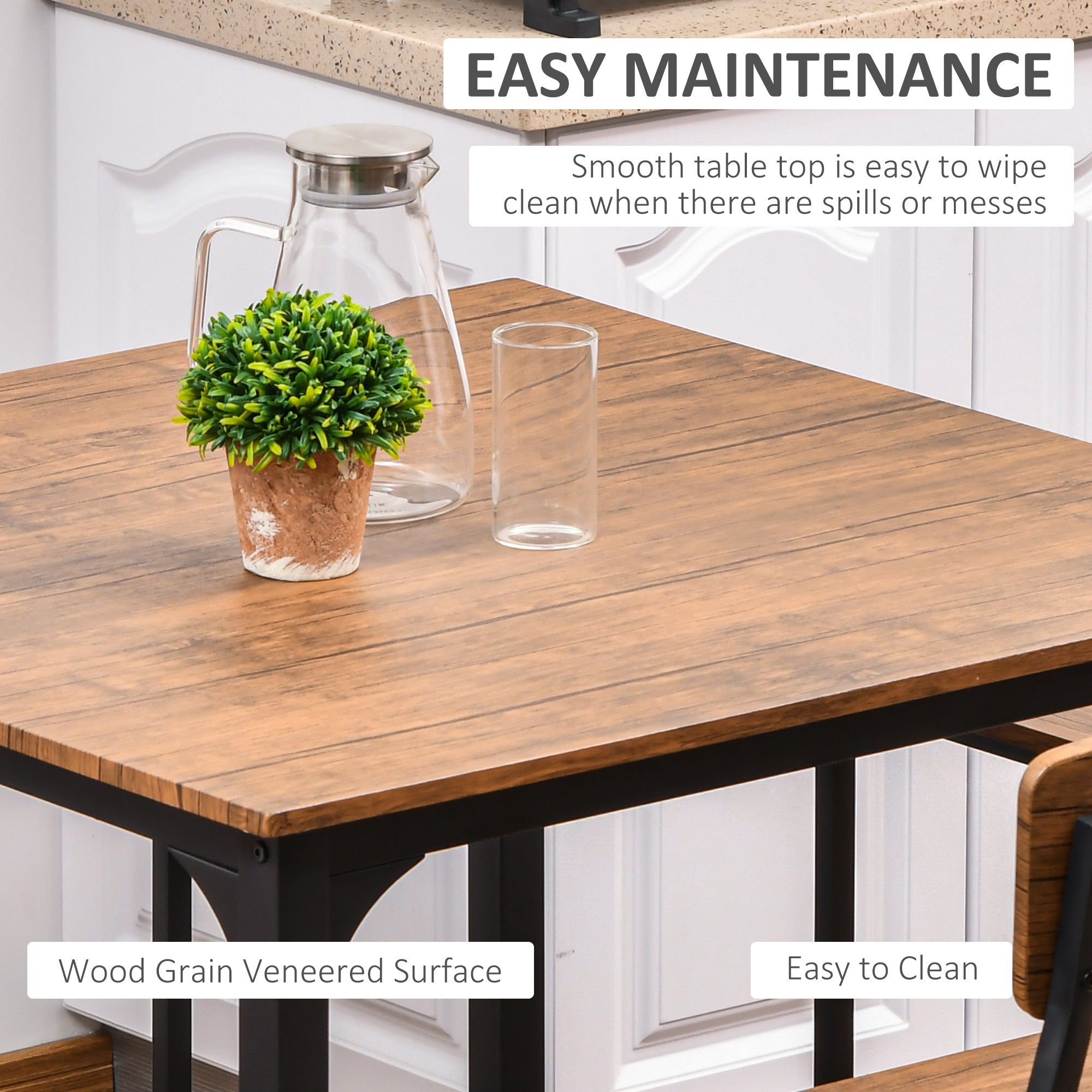 Dining Table Set 5-Piece Modern Counter Height With 4 Chairs Walnut