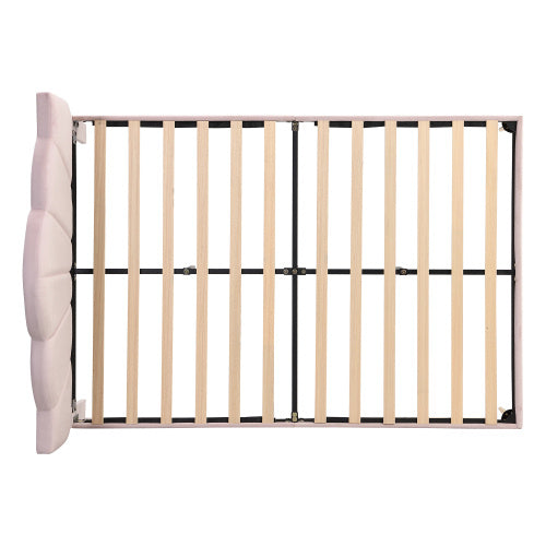 Velvet Upholstered Bed,King Size Bed-5ft 150x200cm  Shell-like Bed With Golden Iron Legs, Height-adjustable Headboard, Wooden Slatted Frame